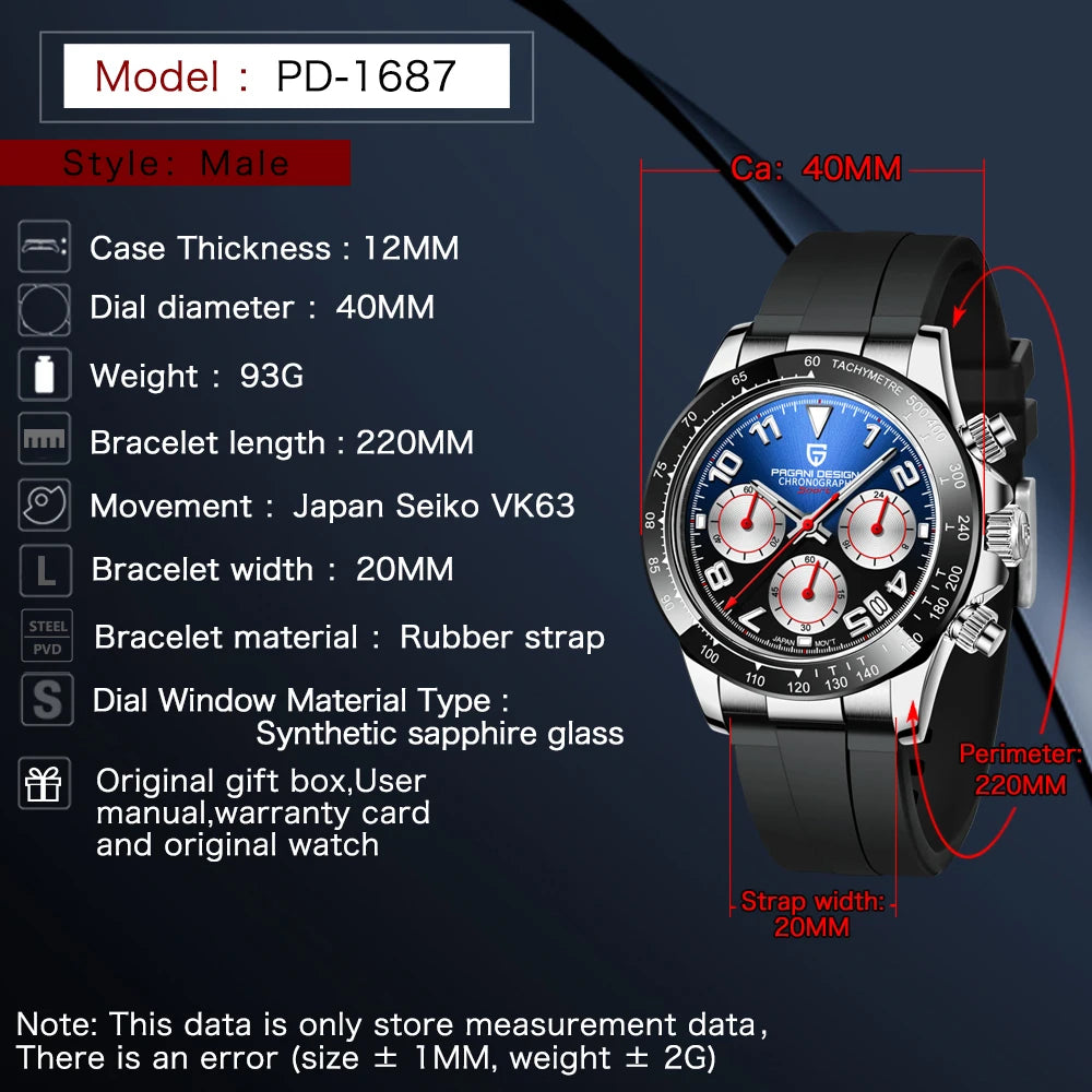 PAGANI DESIGN 2023 Top Brand Luxury Mens Watches Sports Quartz Sapphire Stainless Steel 100M Waterproof Chronograph Reloj Hombre