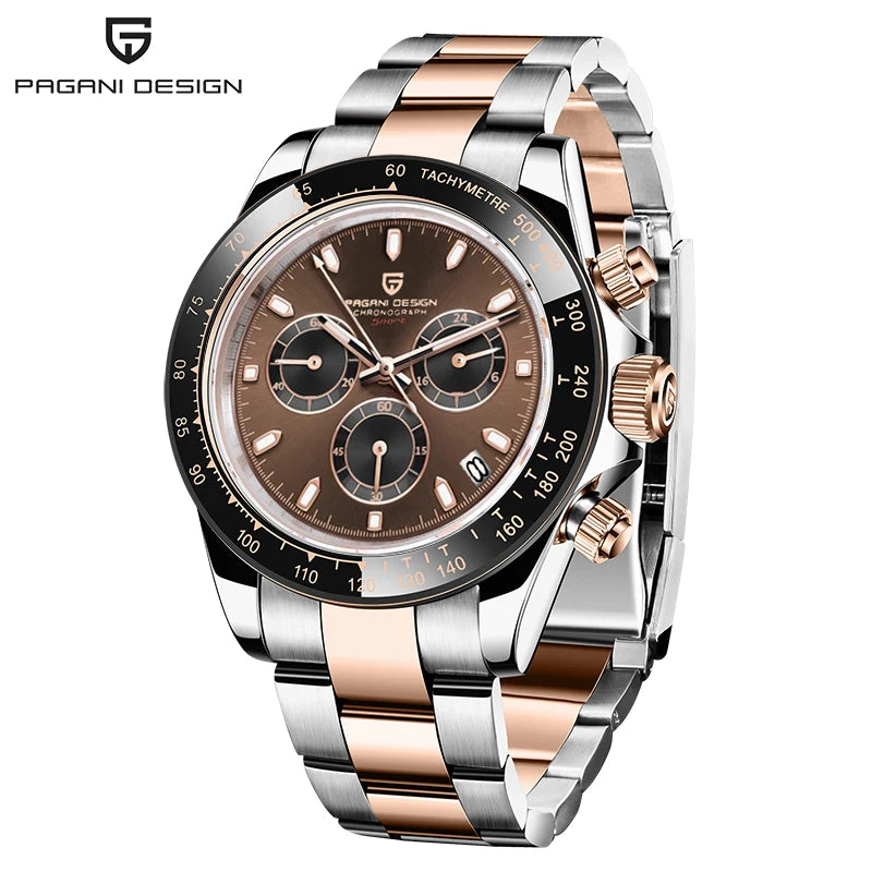 PAGANI DESIGN 2024 New Chocolate Luxury Quartz Watch Men Sport Chronograph Automatic Date Stainless steel Waterproof Wrist watch