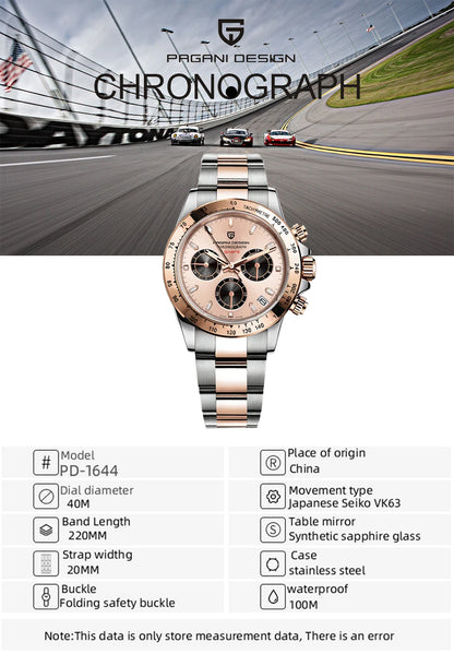 PAGANI DESIGN 2024 New Chocolate Luxury Quartz Watch Men Sport Chronograph Automatic Date Stainless steel Waterproof Wrist watch