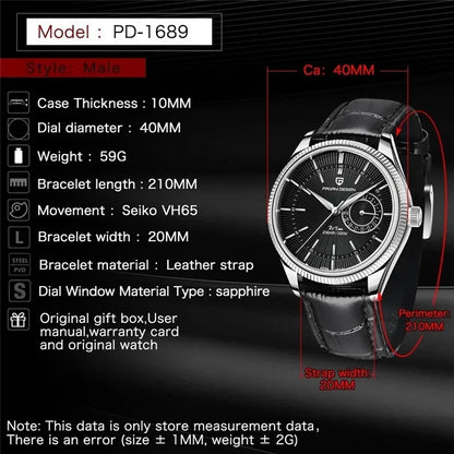 PAGANI Design Men Quartz Watch Sapphire Stainless Steel Clock Diving PD-1689 VH65 Watch 20Bar Waterproof Men Reloj Hombre 2024