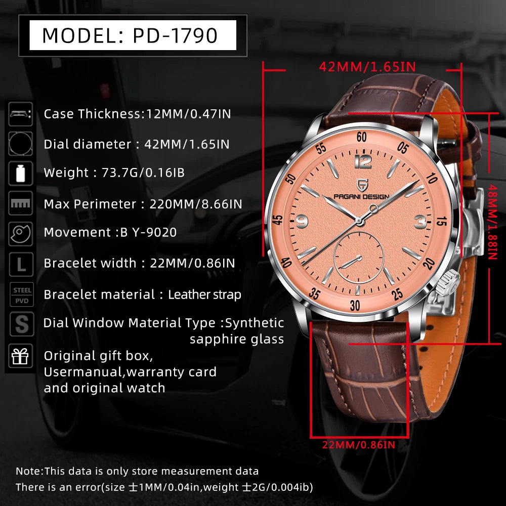 PAGANI DESIGN 2024 PD-1790 New 42MM Men's Fashion Leisure Mechanical Watch 10Bar Waterproof Sapphire Glass Men's Watch