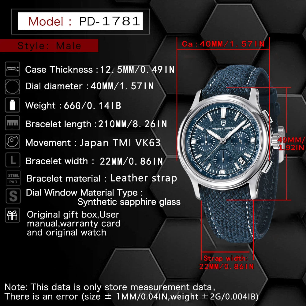 2024 PAGANI DESIGN 40MM Multifunctional Men Quartz Watches Luxury Sapphire Glass AR Coating Chronograph Stopwatch Watch for Men