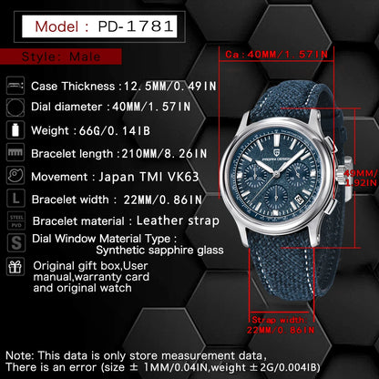 2024 PAGANI DESIGN 40MM Multifunctional Men Quartz Watches Luxury Sapphire Glass AR Coating Chronograph Stopwatch Watch for Men