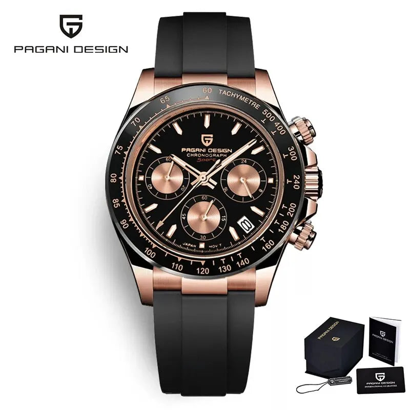 PAGANI DESIGN Chocolate 1644 Luxury Gold Quartz Watch Men Sport Chronograph Automatic Date Stainless steel Waterproof Wristwatch