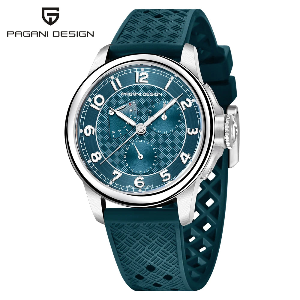 Pagani Design men's watch 40mm sapphire crystal glass luminous dial calendar 24-hour 100M waterproof men's quartz watch