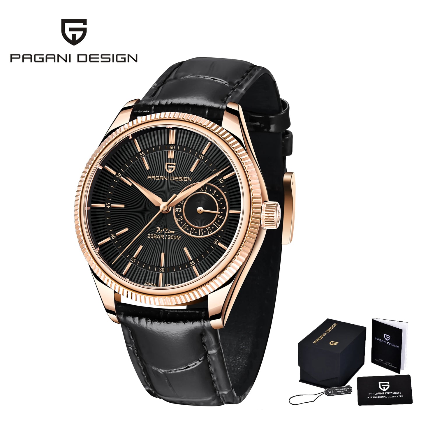 Pagani Design New VH65 Top Brand Men's 200m Waterproof Clock Sapphire Leather Mechanical Second Walking Quartz Watch limited