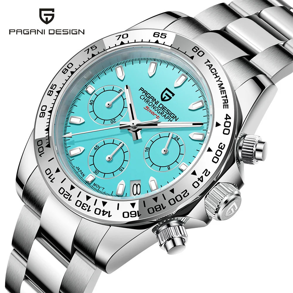 PAGANI DESIGN New Stainless Steel Bezel Men Quartz Wristwatches Luxury Sapphire Glass Chronograph VK63 Watch Men Reloj Hombre