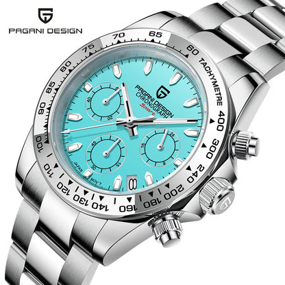 PAGANI DESIGN New Stainless Steel Bezel Men Quartz Wristwatches Luxury Sapphire Glass Chronograph VK63 Watch Men Reloj Hombre