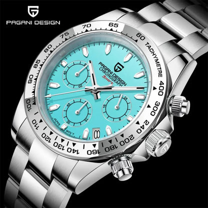 PAGANI DESIGN New Stainless Steel Bezel Men Quartz Wristwatches Luxury Sapphire Glass Chronograph VK63 Watch Men Reloj Hombre