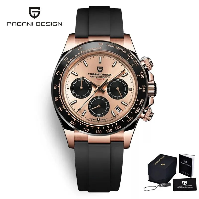 PAGANI DESIGN Chocolate 1644 Luxury Gold Quartz Watch Men Sport Chronograph Automatic Date Stainless steel Waterproof Wristwatch