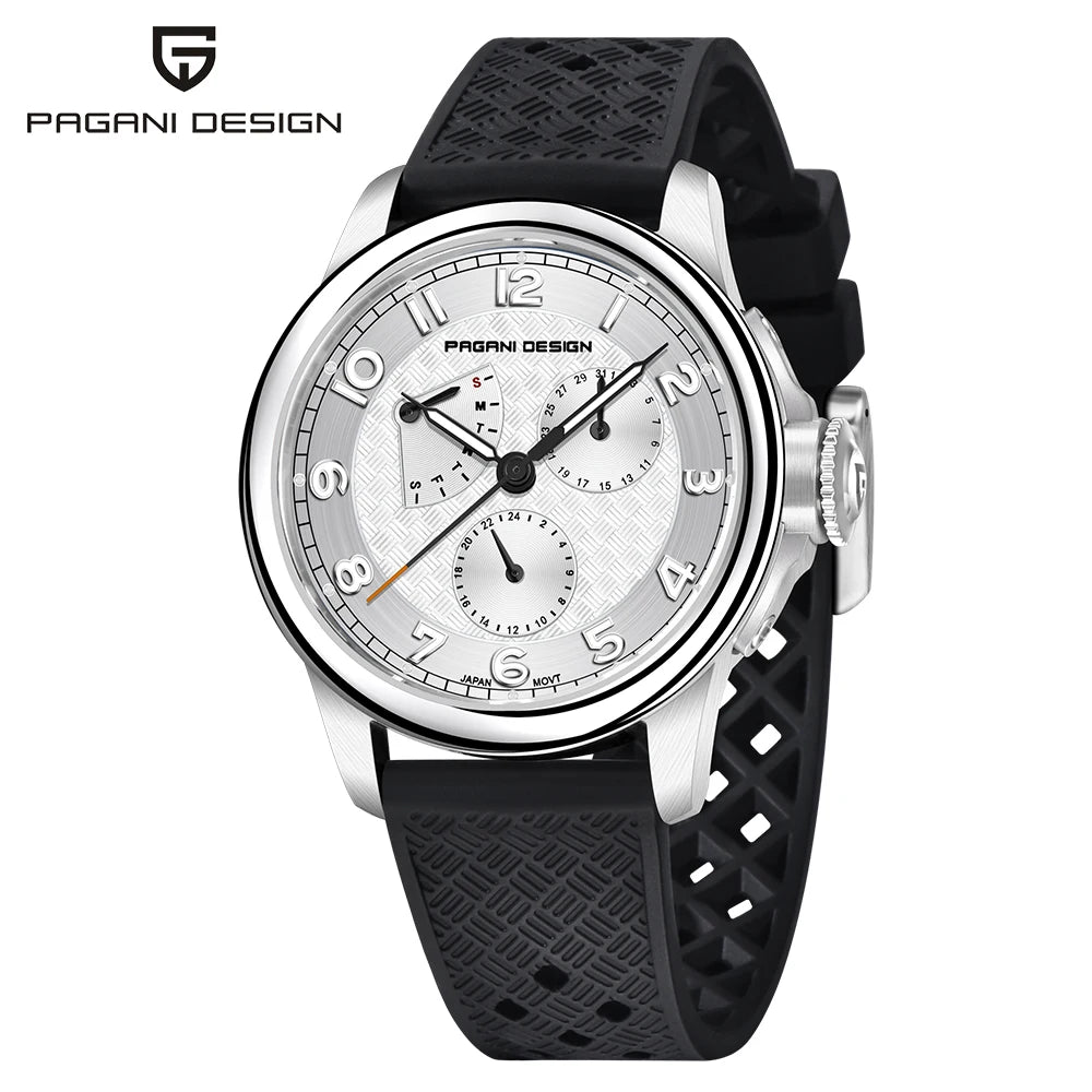 Pagani Design men's watch 40mm sapphire crystal glass luminous dial calendar 24-hour 100M waterproof men's quartz watch